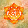 Orange Swadhisthana (Sacral) Chakra with a white symbol on a textured background.