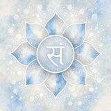 Silver blue Soma Chakra (Amrita Chakra) with a white symbol on light blue background.
