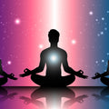 Silhouettes of people meditating against a starry sky background symbolising soul family.