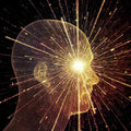 Digital illustration of a head with a glowing third eye against a dark background.
