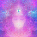 Serene digital artwork of a woman with a glowing third eye symbolising intuition and awakening.
