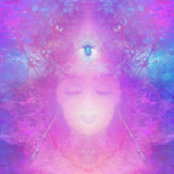 Serene digital artwork of a woman with a glowing third eye symbolising intuition and awakening.