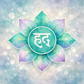 Thymus Chakra (Higher Heart) with a white symbol on a light blue background.