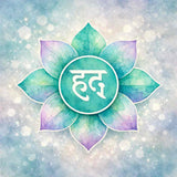 Thymus Chakra (Higher Heart) with a white symbol on a light blue background.