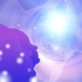 Ultimate Violet Flame Twin Flame Treatment: two purple heads facing galaxy light.