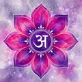 Zeal Point Chakra with white Om symbol on a purple and pink gradient background.